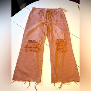 Altar’d State size 31 light orange distressed wide leg denim pants NWT